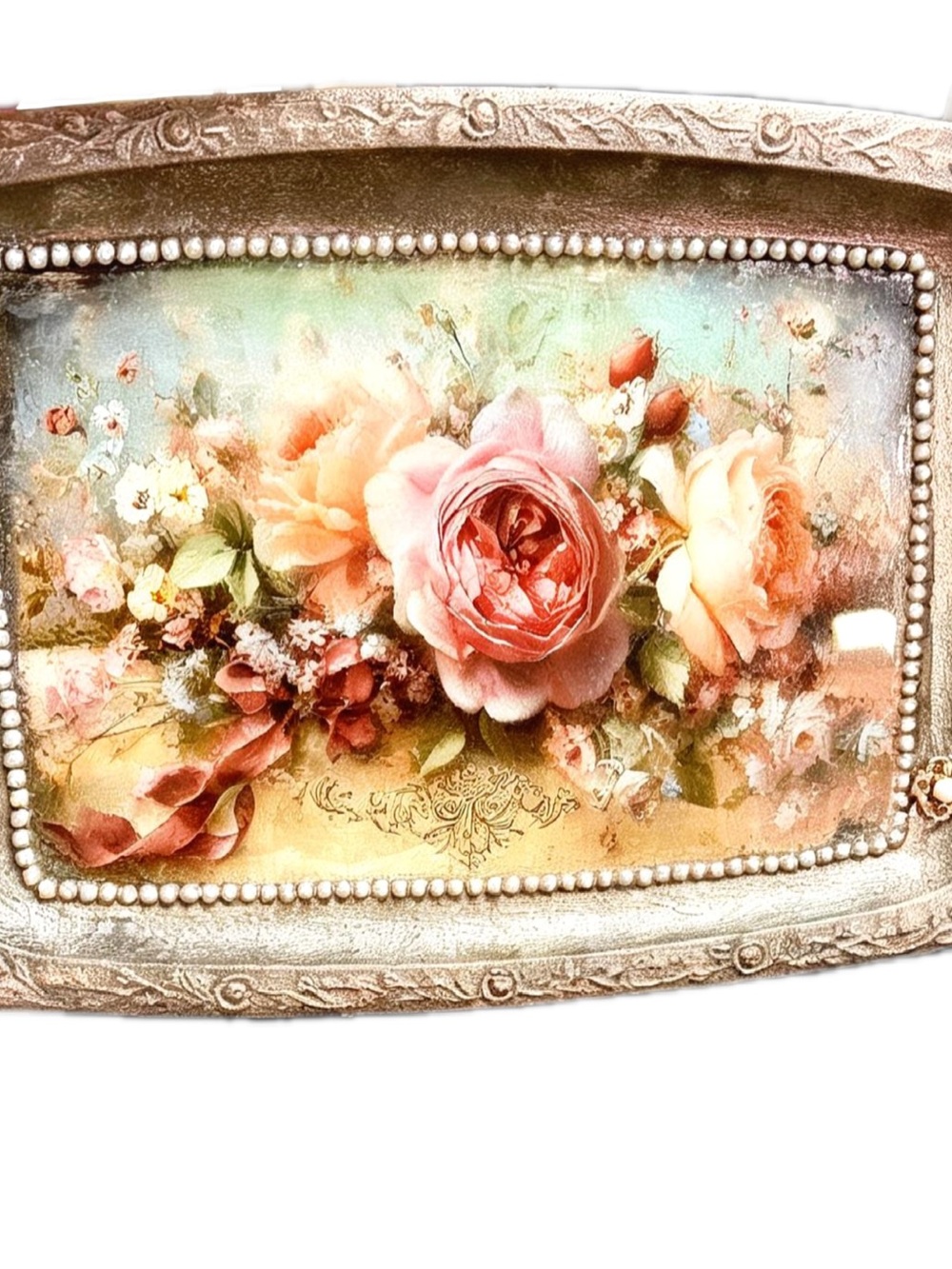 Vintage Floral tray Art - Pink Rose Print